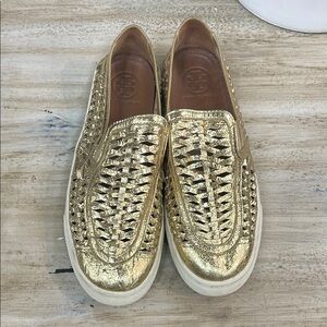 Tory Burch Gold Woven Flats